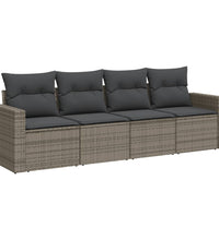 4-tlg. Garten-Sofagarnitur mit Kissen Grau Poly Rattan