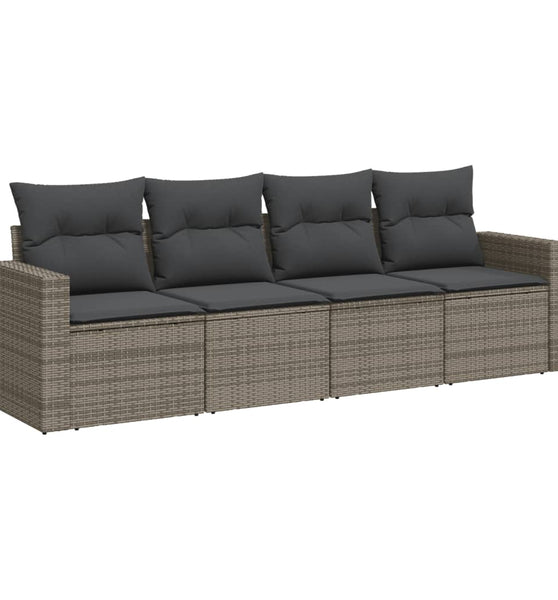 4-tlg. Garten-Sofagarnitur mit Kissen Grau Poly Rattan