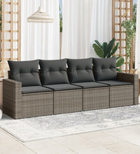 4-tlg. Garten-Sofagarnitur mit Kissen Grau Poly Rattan