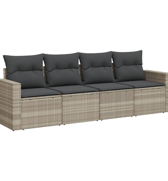 4-tlg. Garten-Sofagarnitur mit Kissen Hellgrau Poly Rattan