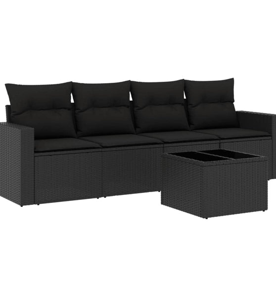 5-tlg. Garten-Sofagarnitur mit Kissen Schwarz Poly Rattan