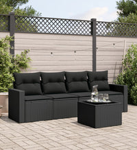 5-tlg. Garten-Sofagarnitur mit Kissen Schwarz Poly Rattan