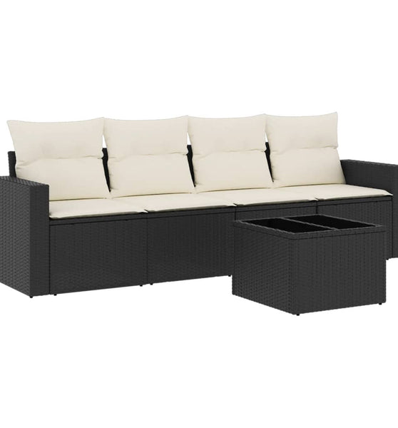 5-tlg. Garten-Sofagarnitur mit Kissen Schwarz Poly Rattan