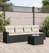 5-tlg. Garten-Sofagarnitur mit Kissen Schwarz Poly Rattan