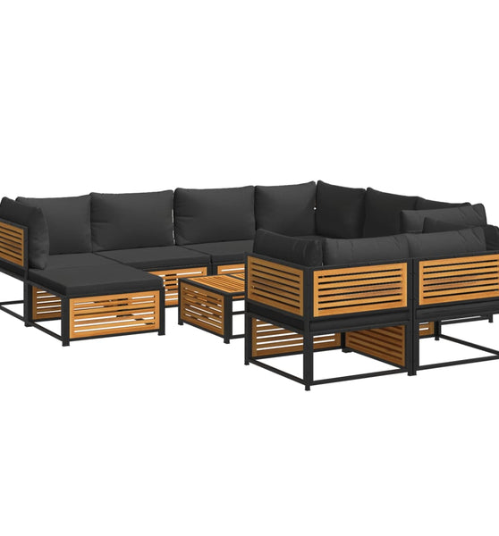 10-tlg. Garten-Sofagarnitur mit Kissen Massivholz Akazie