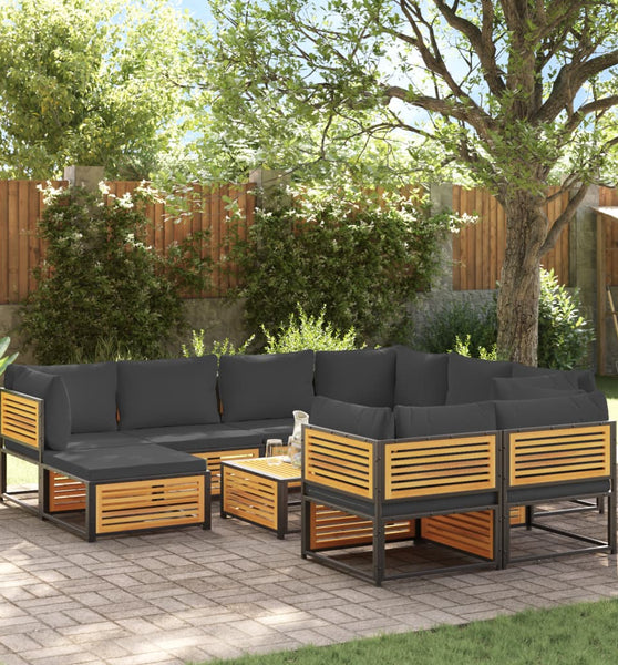 10-tlg. Garten-Sofagarnitur mit Kissen Massivholz Akazie