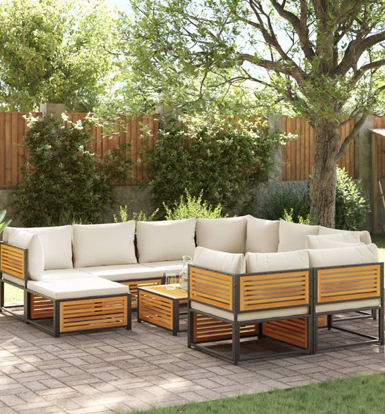 10-tlg. Garten-Sofagarnitur mit Kissen Massivholz Akazie