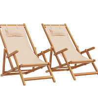 Strandstühle 2 Stk. Klappbar Beige Stoff und Massivholz