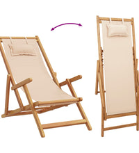 Strandstühle 2 Stk. Klappbar Beige Stoff und Massivholz