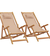 Strandstühle 2 Stk. Klappbar Taupe Stoff und Massivholz