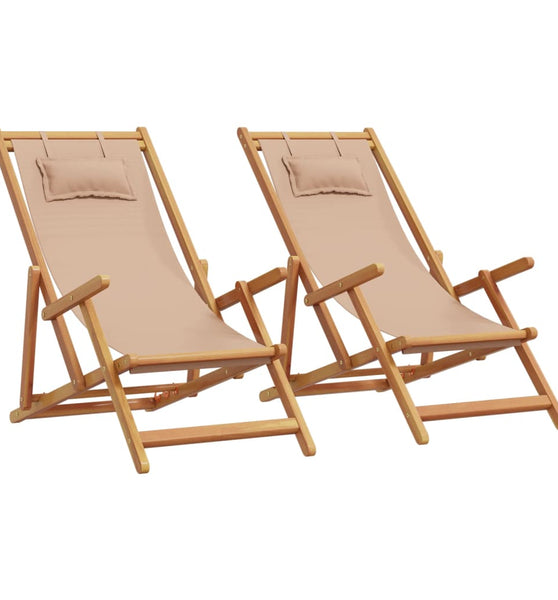 Strandstühle 2 Stk. Klappbar Taupe Stoff und Massivholz