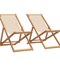 Strandstühle 2 Stk. Klappbar Beige Stoff und Massivholz