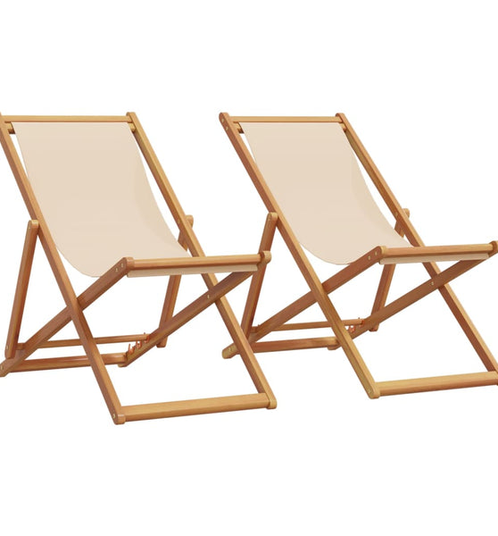 Strandstühle 2 Stk. Klappbar Beige Stoff und Massivholz