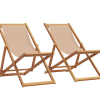 Strandstühle 2 Stk. Klappbar Taupe Stoff und Massivholz