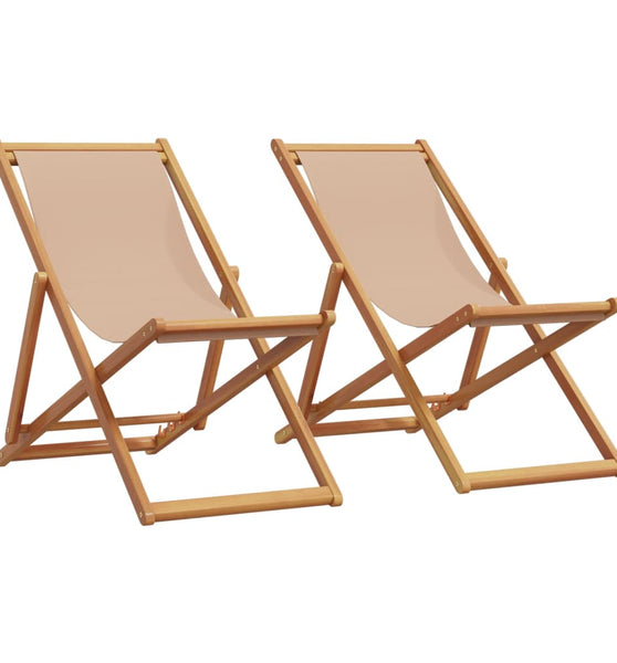 Strandstühle 2 Stk. Klappbar Taupe Stoff und Massivholz