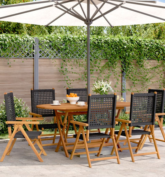 Gartenstuhl Verstellbar 6 Stk. Schwarz Poly Rattan Massivholz