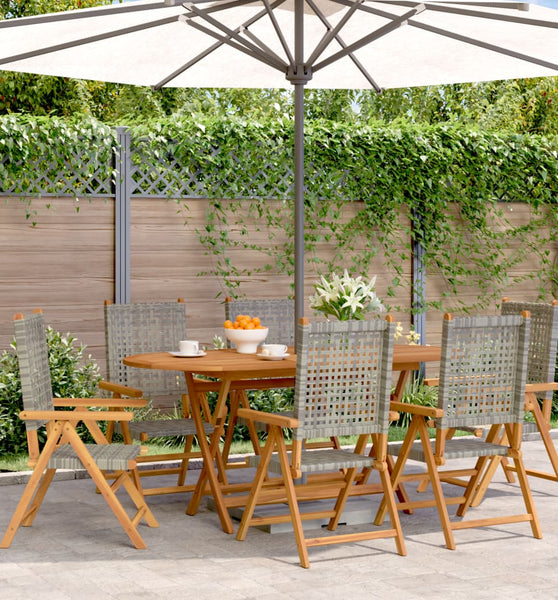 Gartenstuhl Verstellbar 6 Stk. Grau Poly Rattan Massivholz