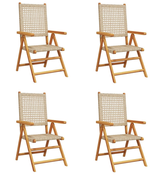 Gartenstuhl Verstellbar 4 Stk. Beige Poly Rattan Massivholz