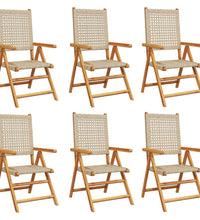 Gartenstuhl Verstellbar 6 Stk. Beige Poly Rattan Massivholz