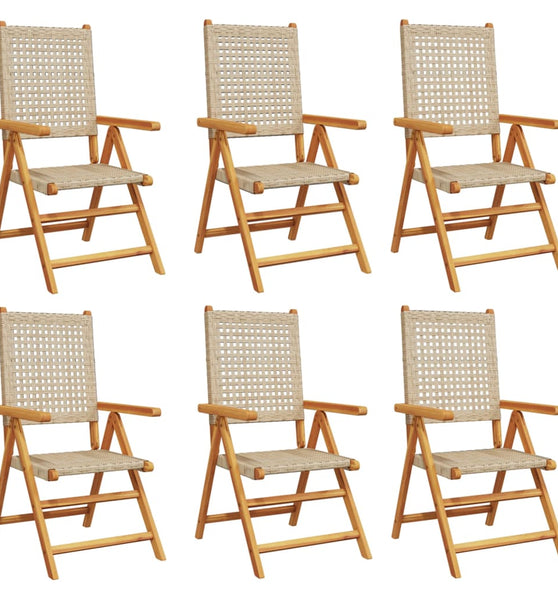 Gartenstuhl Verstellbar 6 Stk. Beige Poly Rattan Massivholz