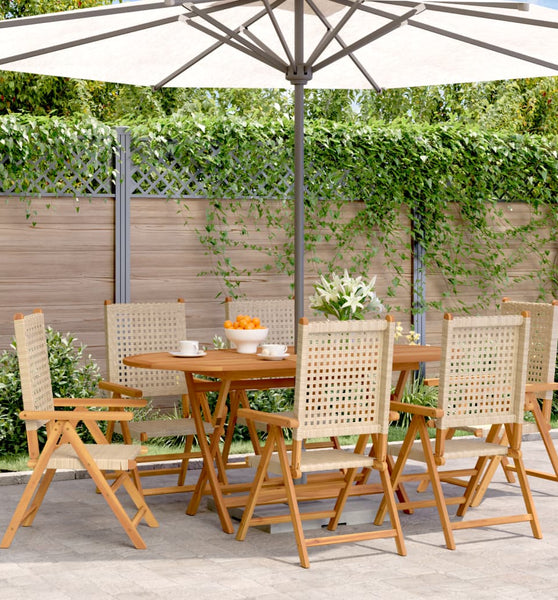 Gartenstuhl Verstellbar 6 Stk. Beige Poly Rattan Massivholz