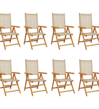 Gartenstuhl Verstellbar 8 Stk. Beige Poly Rattan Massivholz