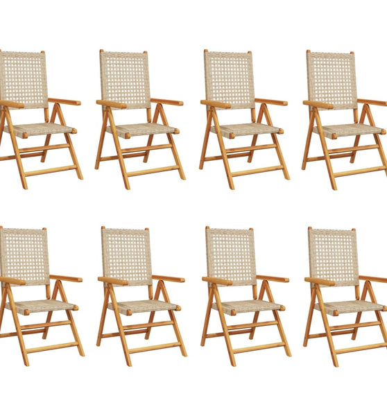 Gartenstuhl Verstellbar 8 Stk. Beige Poly Rattan Massivholz