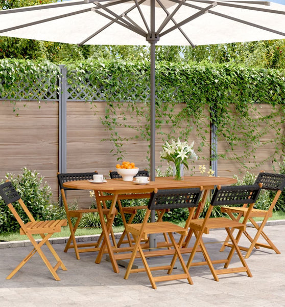 Gartenstühle 6 Stk. Klappbar Schwarz Poly Rattan & Massivholz