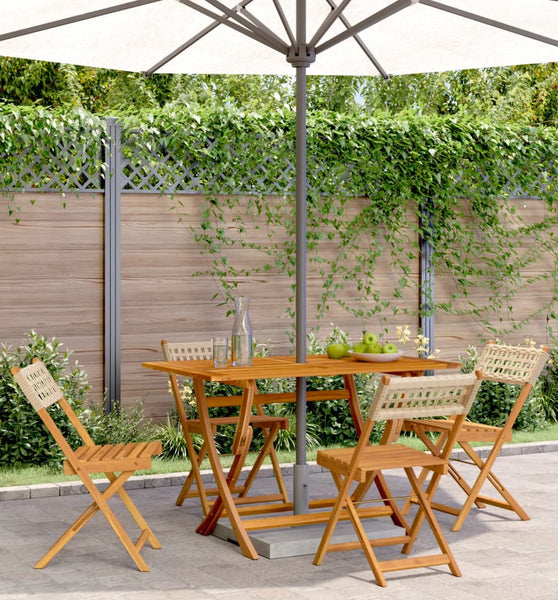 Gartenstühle 4 Stk. Klappbar Beige Poly Rattan & Massivholz