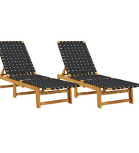 Sonnenliegen 2 Stk. Schwarz Massivholz Akazie und Stoff