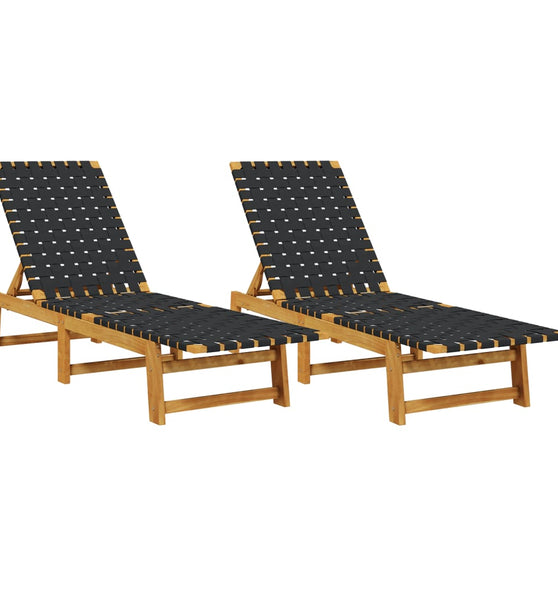 Sonnenliegen 2 Stk. Schwarz Massivholz Akazie und Stoff