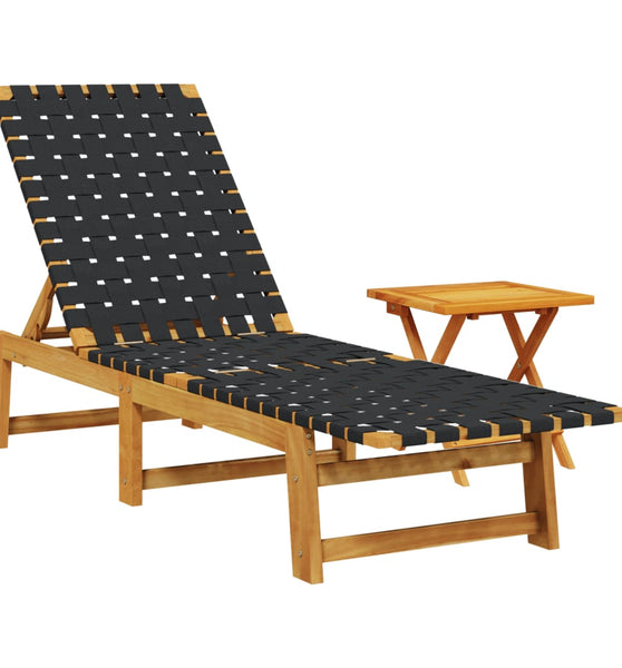 Sonnenliege mit Tisch Schwarz Massivholz Akazie und Stoff
