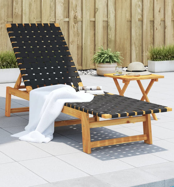 Sonnenliege mit Tisch Schwarz Massivholz Akazie und Stoff