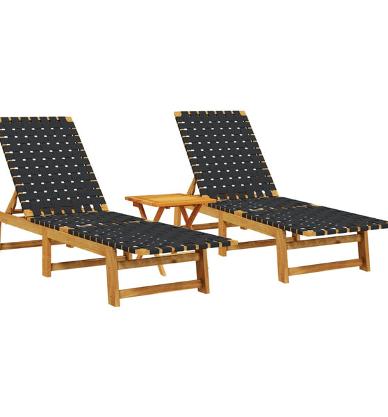 Sonnenliegen 2 Stk. mit Tisch Schwarz Massivholz Akazie