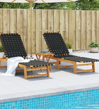 Sonnenliegen 2 Stk. mit Tisch Schwarz Massivholz Akazie