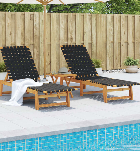 Sonnenliegen 2 Stk. mit Tisch Schwarz Massivholz Akazie