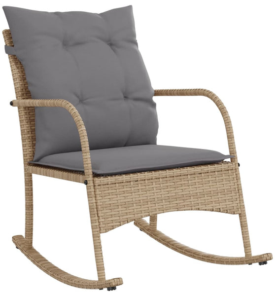 Garten-Schaukelstuhl mit Kissen Beige Poly Rattan