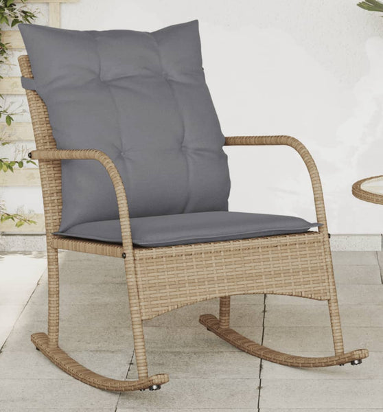 Garten-Schaukelstuhl mit Kissen Beige Poly Rattan