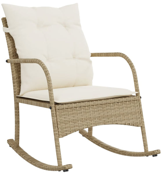 Garten-Schaukelstuhl mit Kissen Beige Poly Rattan