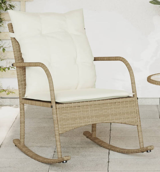 Garten-Schaukelstuhl mit Kissen Beige Poly Rattan