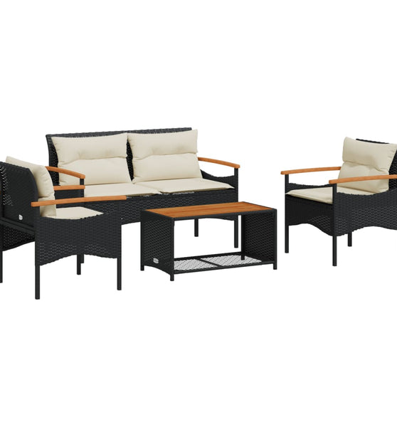 4-tlg. Garten-Sofagarnitur mit Kissen Schwarz Poly Rattan