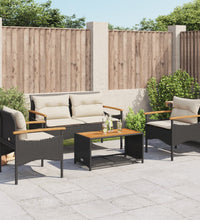 4-tlg. Garten-Sofagarnitur mit Kissen Schwarz Poly Rattan