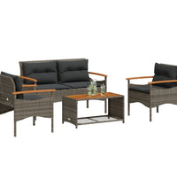 4-tlg. Garten-Sofagarnitur mit Kissen Grau Poly Rattan