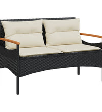 Gartenbank mit Kissen 116x62,5x74 cm Schwarz Poly Rattan