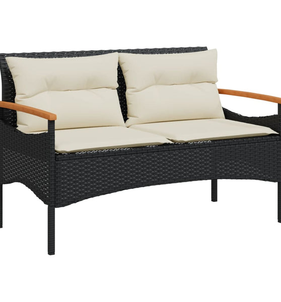 Gartenbank mit Kissen 116x62,5x74 cm Schwarz Poly Rattan