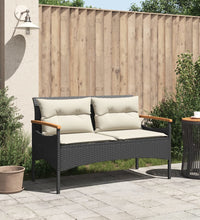 Gartenbank mit Kissen 116x62,5x74 cm Schwarz Poly Rattan