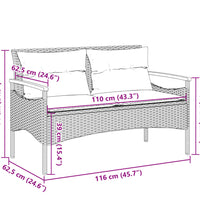 Gartenbank mit Kissen 116x62,5x74 cm Schwarz Poly Rattan