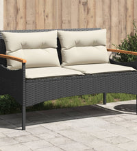 Gartenbank mit Kissen 116x62,5x74 cm Schwarz Poly Rattan