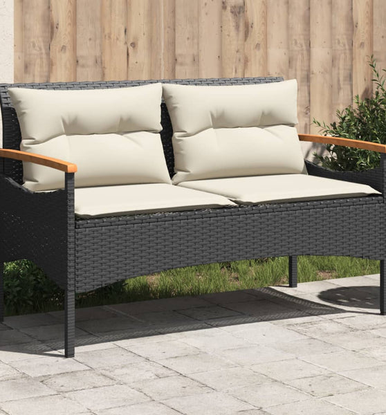 Gartenbank mit Kissen 116x62,5x74 cm Schwarz Poly Rattan