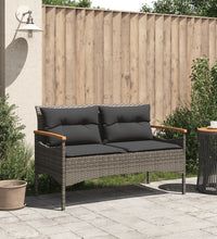 Gartenbank mit Kissen 116x62,5x74 cm Grau Poly Rattan